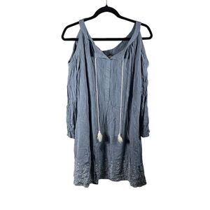 Knox Rose Cold Shoulder Dress Womens Size Medium Embroidered Blue/Gray Boho